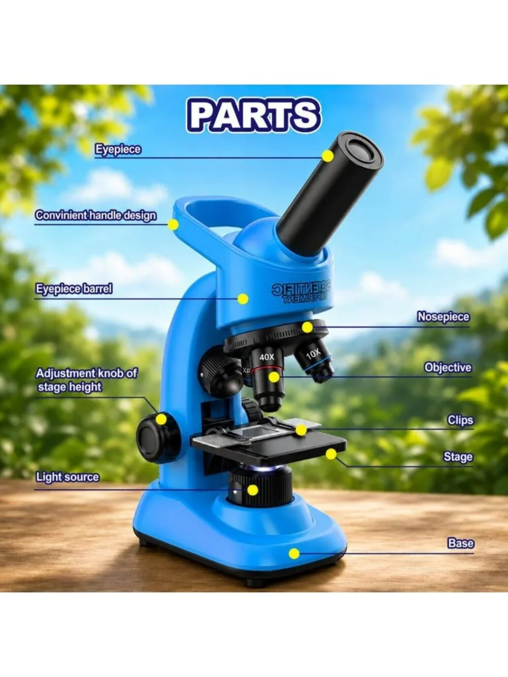 Kids Microscope STEM Kit 40-1600x with LED Light, Prepared Slides & Tools
